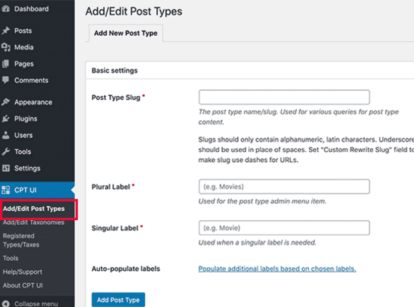 Post type id. Custom Post Type UI. CPT UI.. Custom Post Types. Создание Тип записей в WORDPRESS.